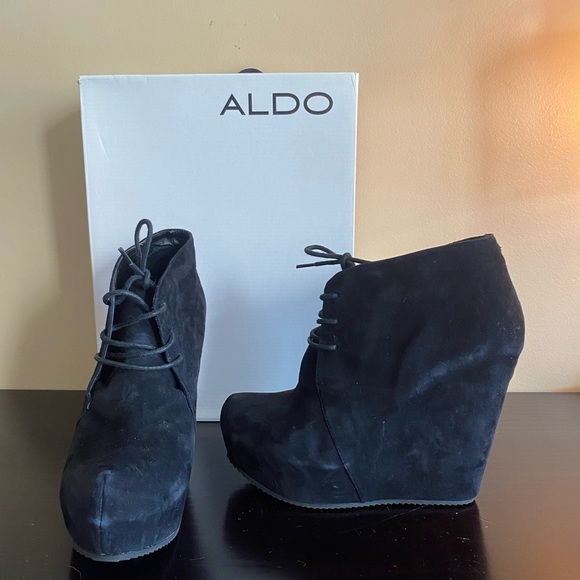Aldo Sandidge black suede wedge bootie. Size 10. 5” heel and 1.5” platform. - Picture 8 of 8